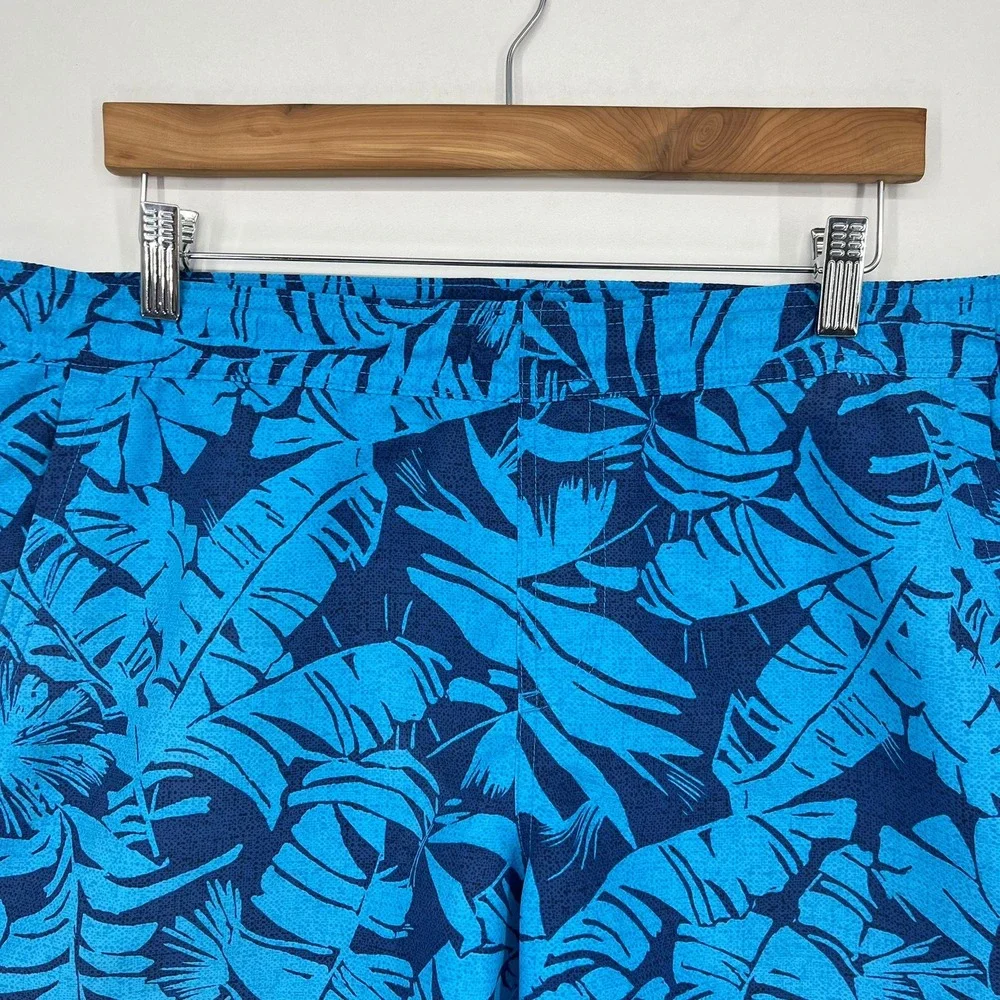Eddie Bauer Mens Blue Tropical Palm Leaf Print Swim‎ Trunks Mesh Lining Size M